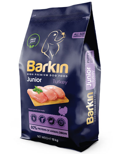 ברקין אוכל לגורי כלבים ג'וניור הודו 15 ק"ג Barkin